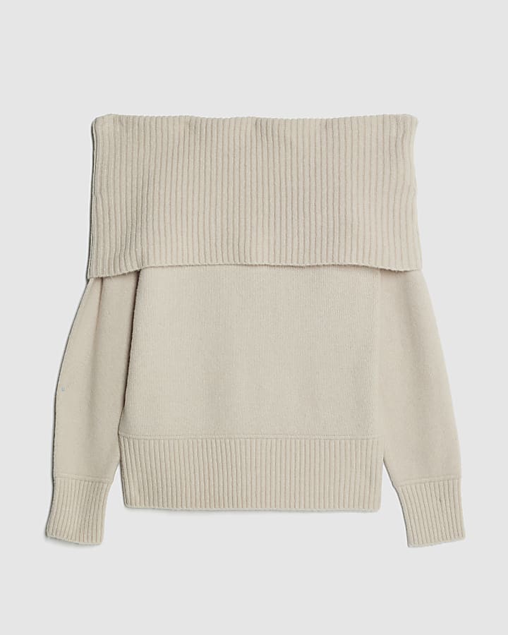 Cream Knitted Bardot Jumper