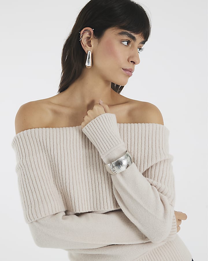 Cream Knitted Bardot Jumper
