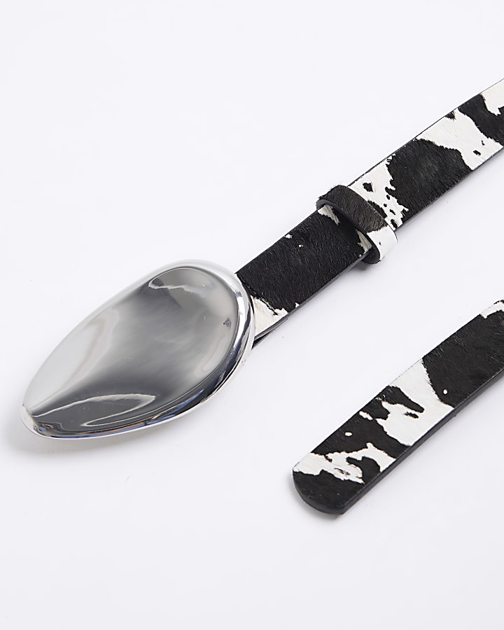 Cream Suede Cow Print Buckle Belt