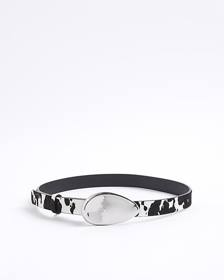Cream Suede Cow Print Buckle Belt