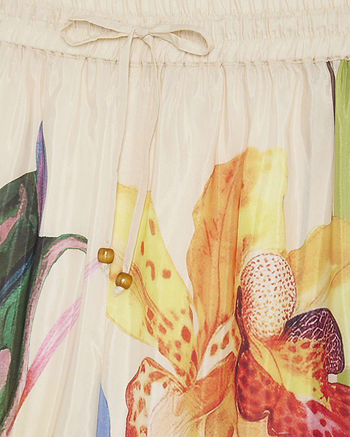 Multi Colour Tropical Print Wide Leg Trousers