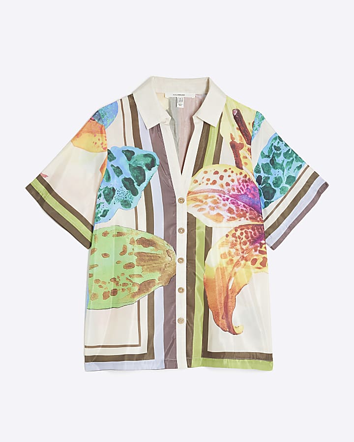 Multi Colour Tropical Print Beach Shirt