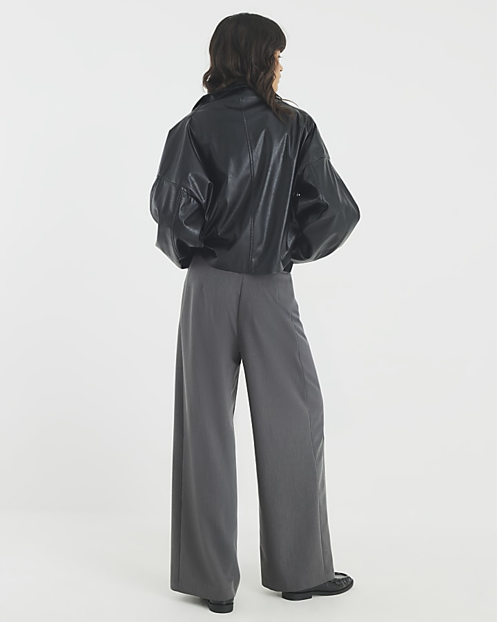 Grey Belted Wide Leg Trousers