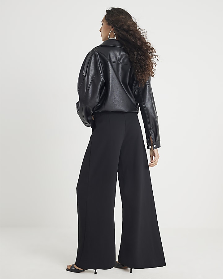 Black Tie Waist Wide Leg Trousers