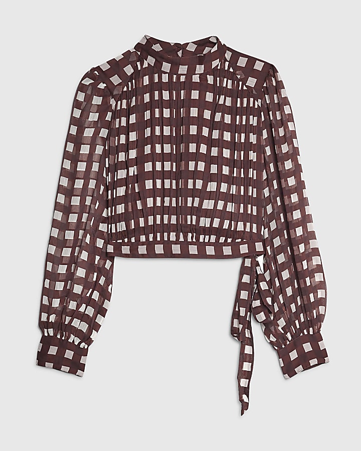 Petite Brown Gingham Crop Top