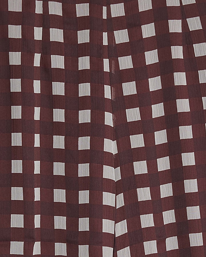 Petite Brown Gingham Wide Leg Trousers