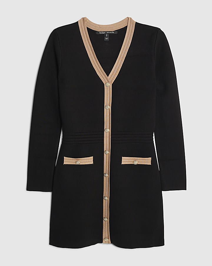 Black Long Sleeve Button Detail mini Dress