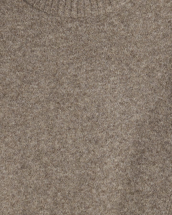 Brown Knitted Button Detail Mini Jumper Dress