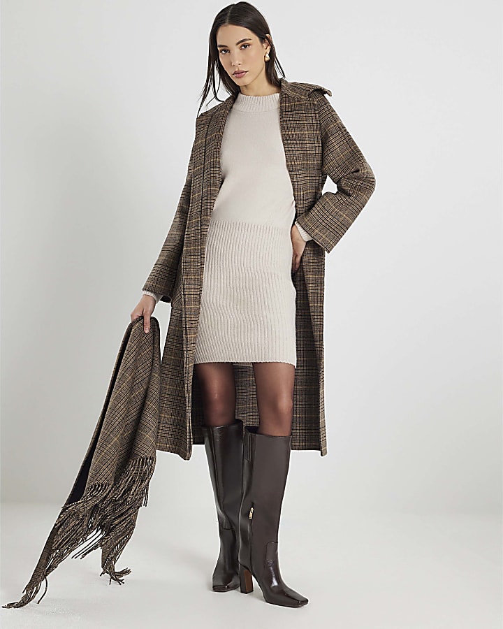 Cream Knitted Button Detail Mini Jumper Dress