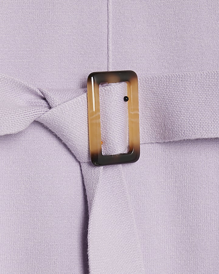 Purple Long Sleeve Belted Jumper Dress
