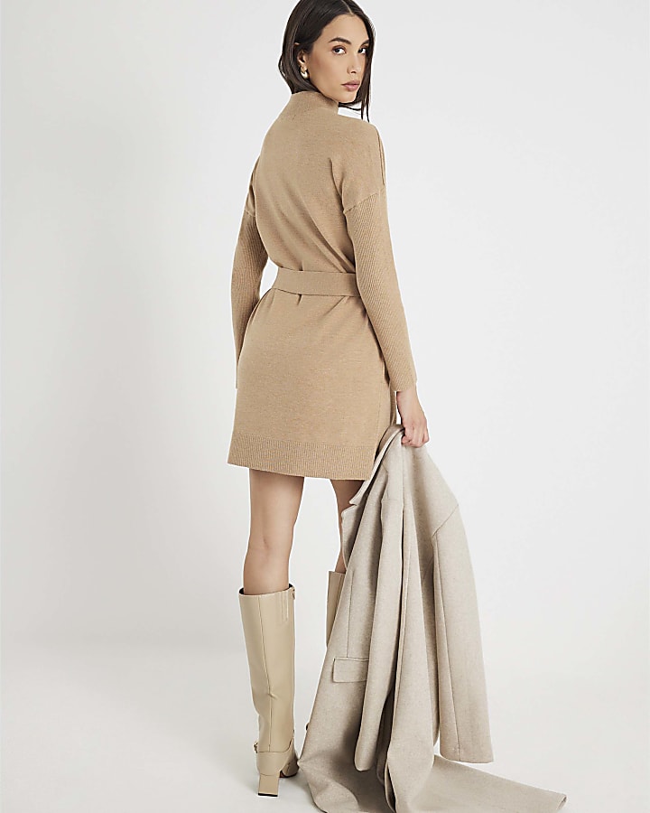 Brown Belted Jumper Dress