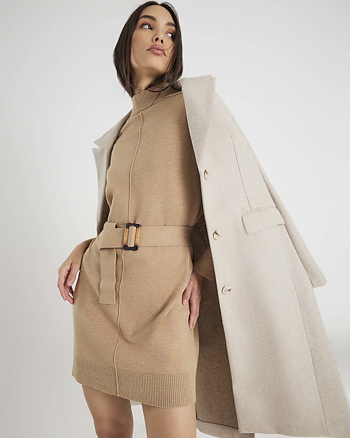 Brown Belted Jumper Dress