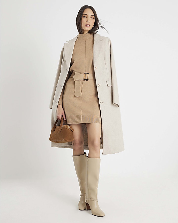 Brown Belted Jumper Dress