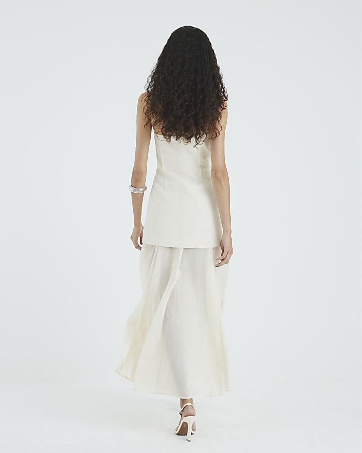 RI Studio Cream Hybrid Sheer Maxi Dress