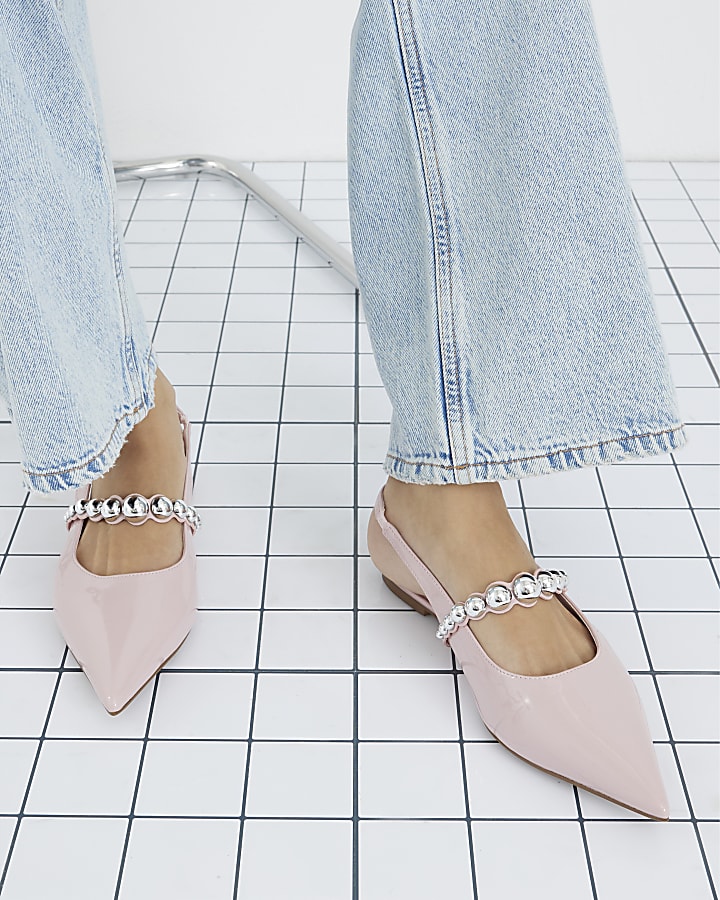 Pink Strapped Sling Back Flat Shoes