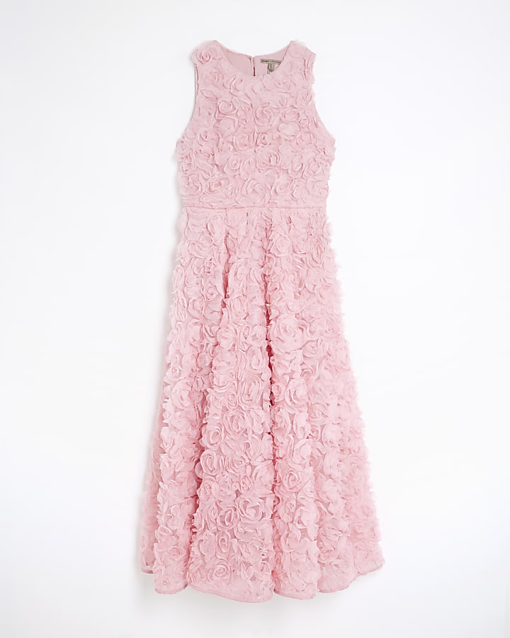 Petite Pink 3D Floral Occasion Midi Dress