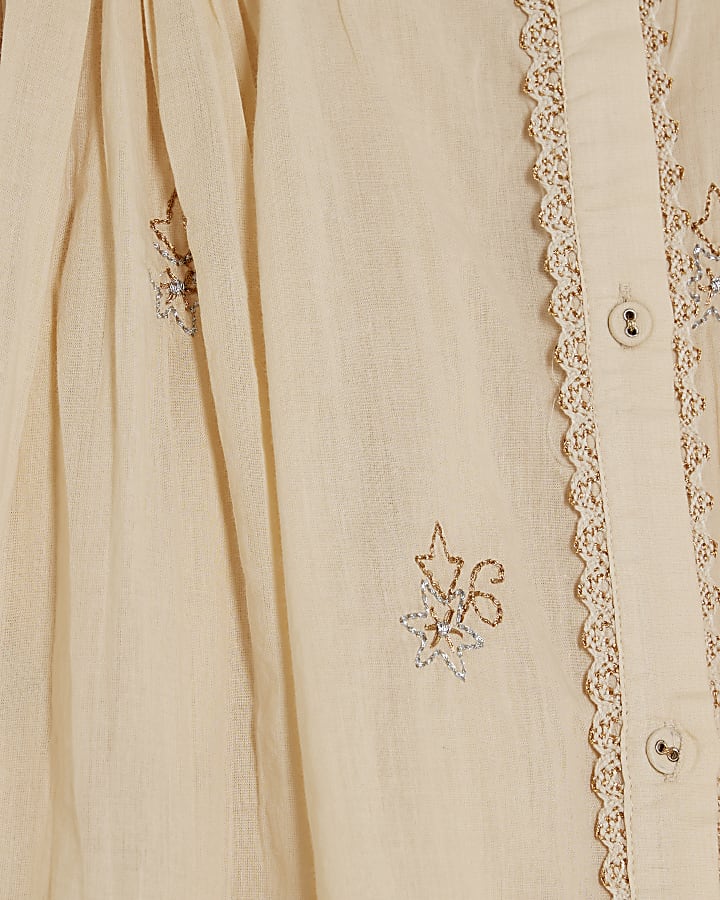 Stone Long Sleeve Embroidered Blouse