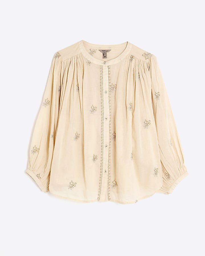 Stone Long Sleeve Embroidered Blouse