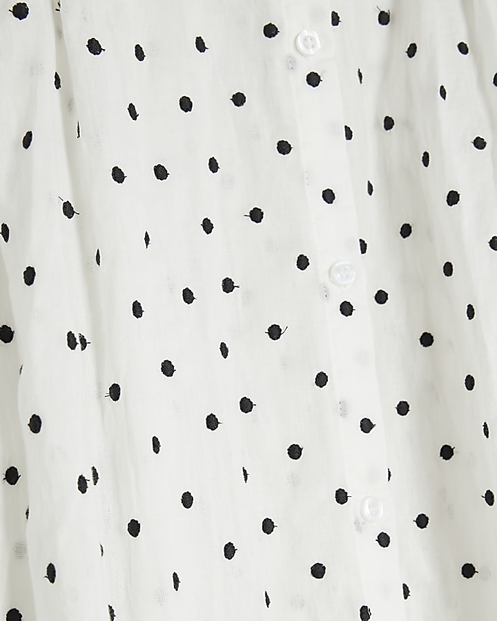 White Long Sleeve Polka Dot Print Blouse