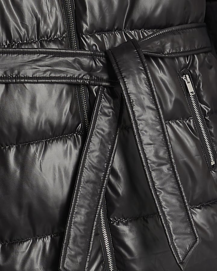 Black Faux Fur Trim Hooded Padded Coat