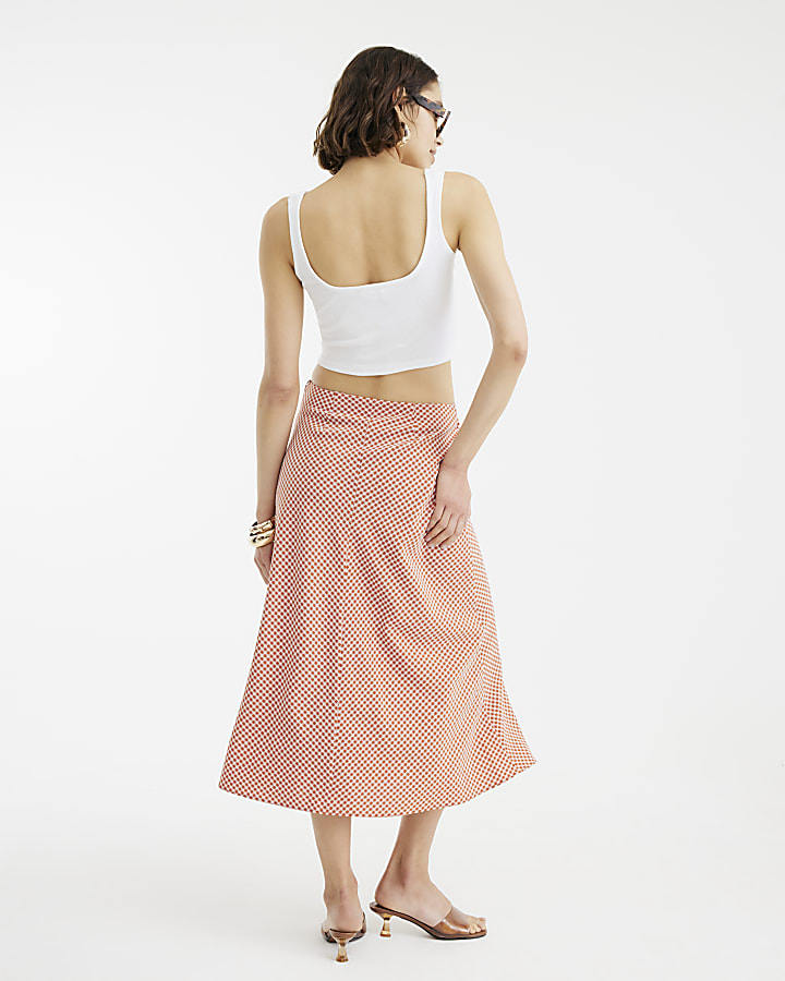 Red Gingham Midi Skirt