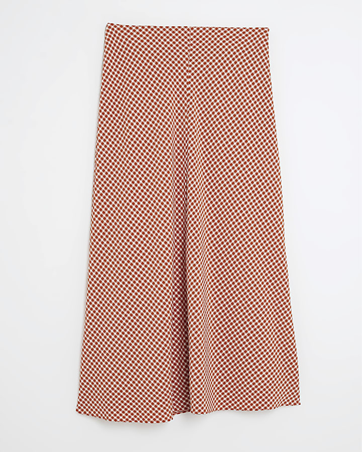 Red Gingham Midi Skirt