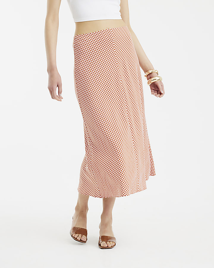 Red Gingham Midi Skirt