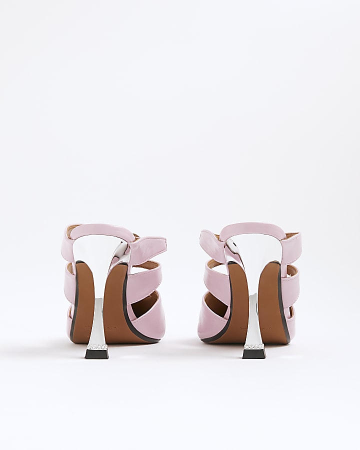 Pink Triple Buckle Heeled Mules
