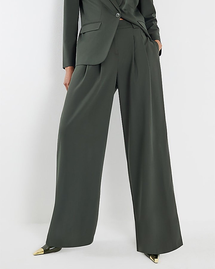 Green Wide Leg Tailored Trousers