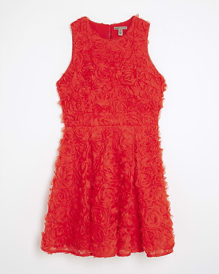 Red 3D Floral Mini Dress