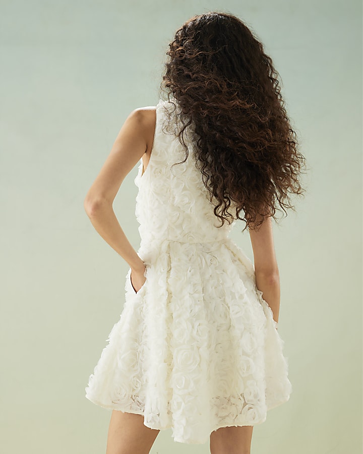 White 3D Floral Occasion Mini Dress