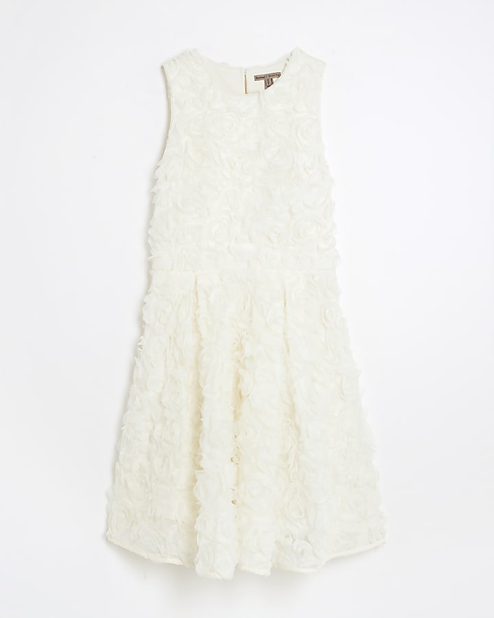 White 3D Floral Occasion Mini Dress