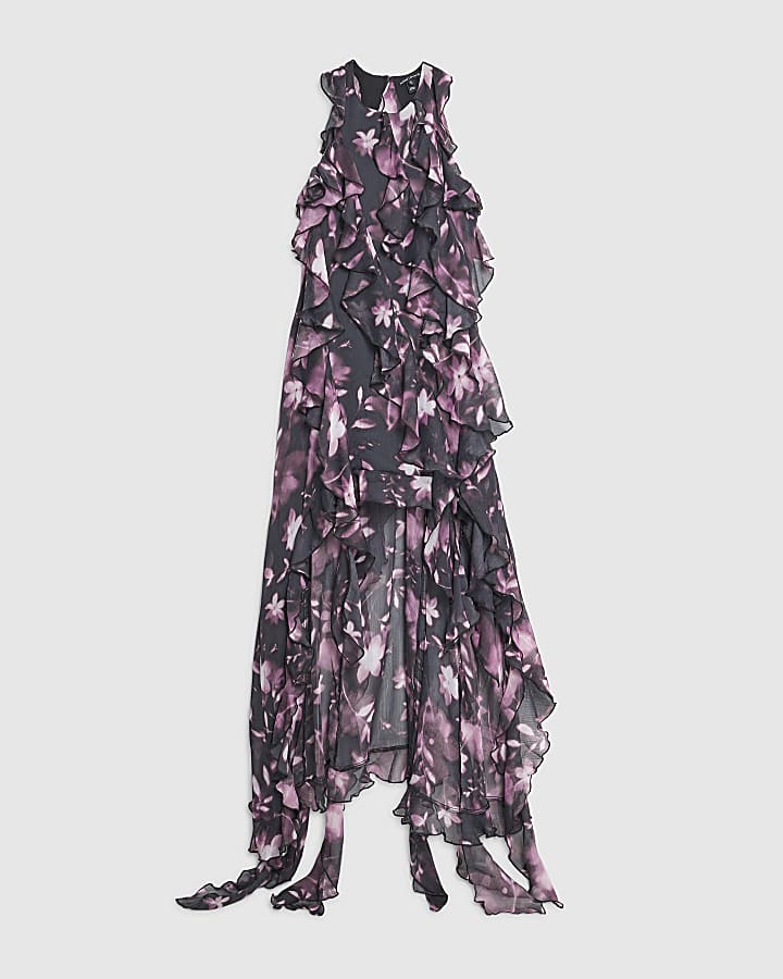 Black floral ruffle maxi dress