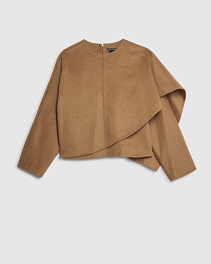 Brown Wool Blend Scarf Top