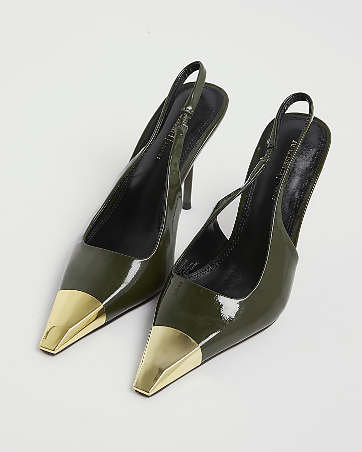 Green Metal Toe Slingback Heels