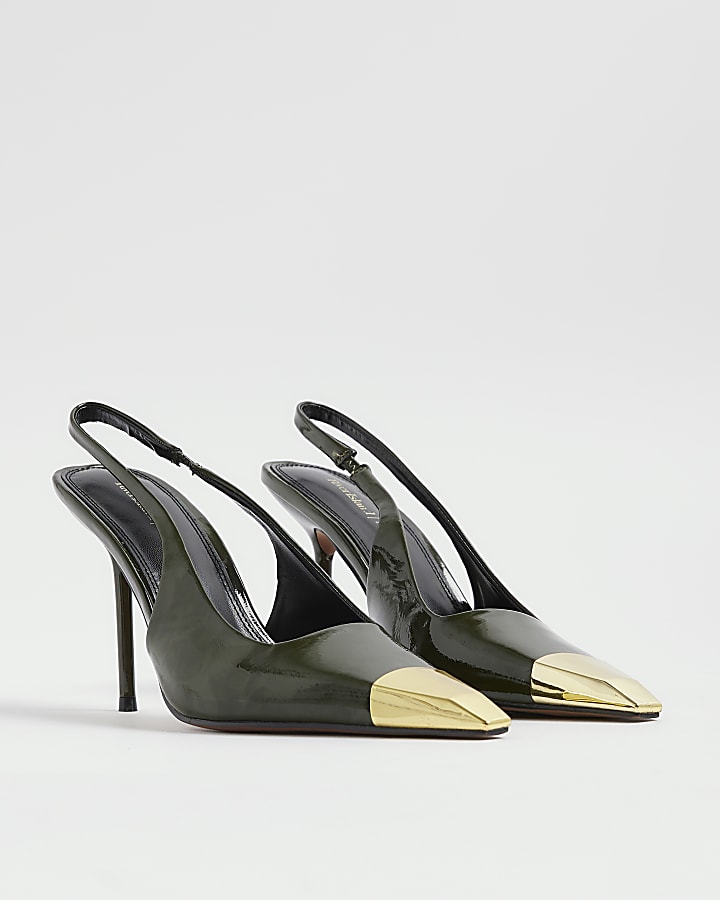 Green Metal Toe Slingback Heels