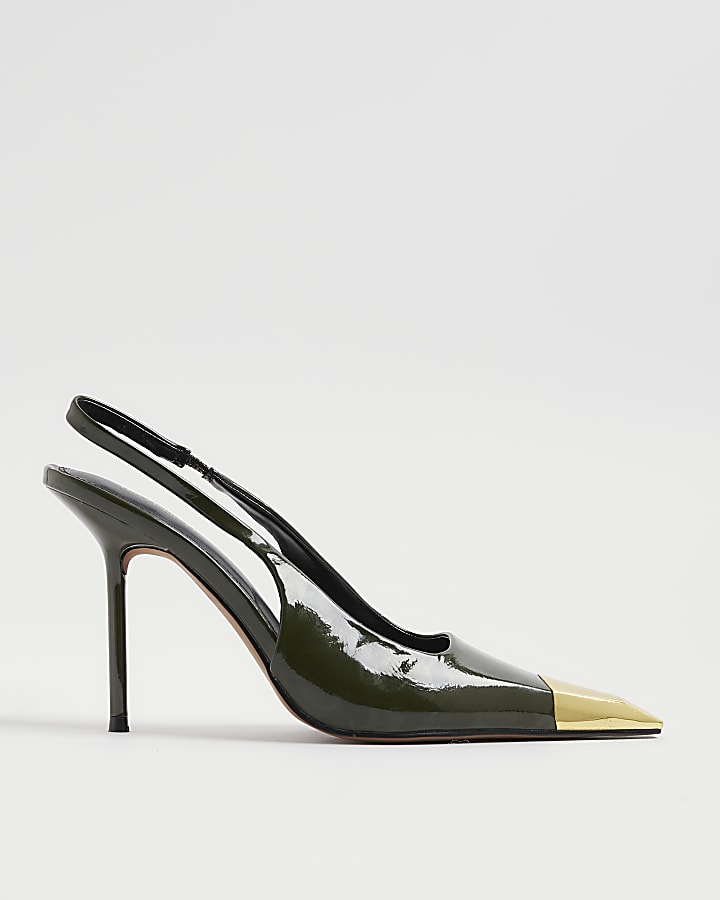 Green Metal Toe Slingback Heels