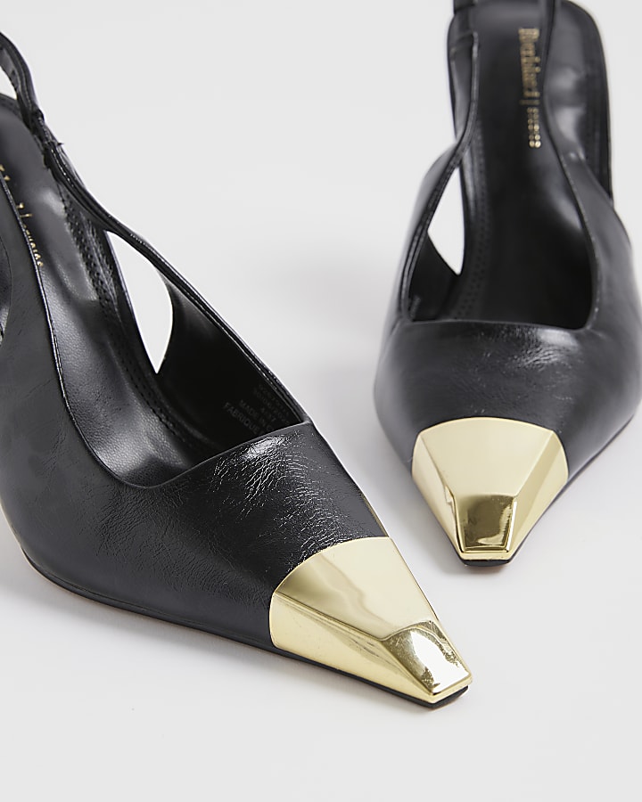 Black Metal Toe Slingback Heels