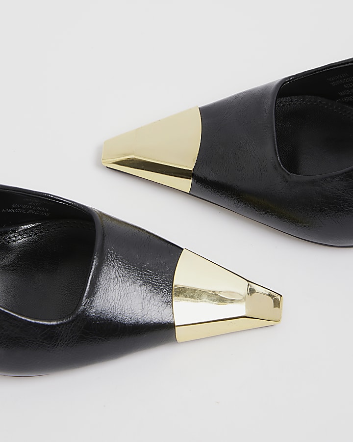 Black Metal Toe Slingback Heels