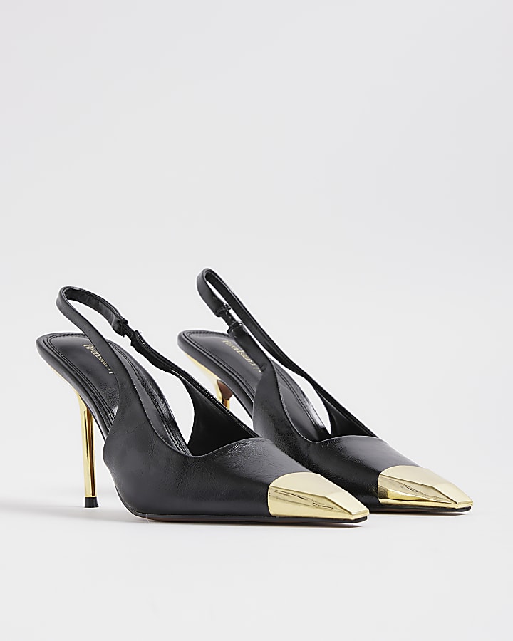 Black Metal Toe Slingback Heels