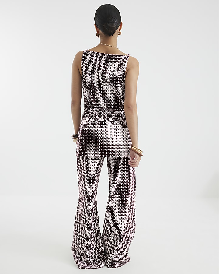 Petite Red Geometric Print Wide Leg Trousers