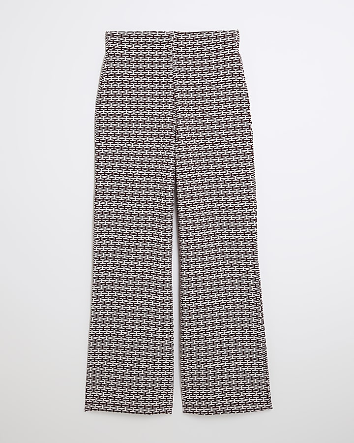 Petite Red Geometric Print Wide Leg Trousers