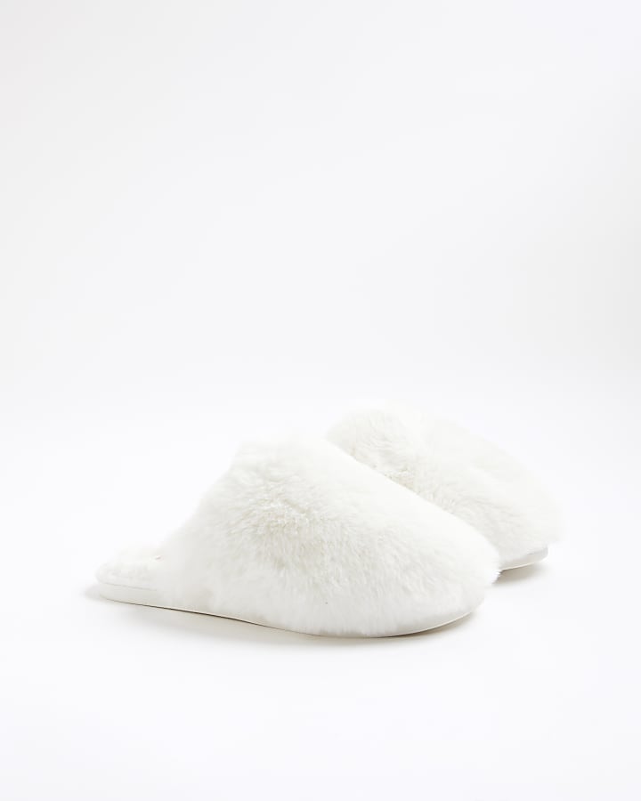 Cream Faux Fur Mule Slippers