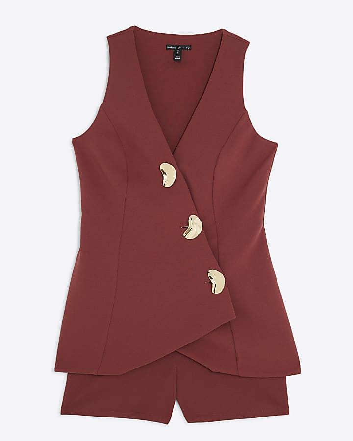 Brown Asymmetric Hybrid Playsuit