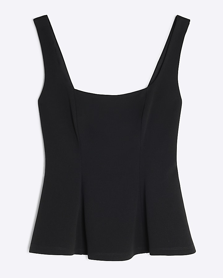 Black Sleeveless Peplum Panel Top