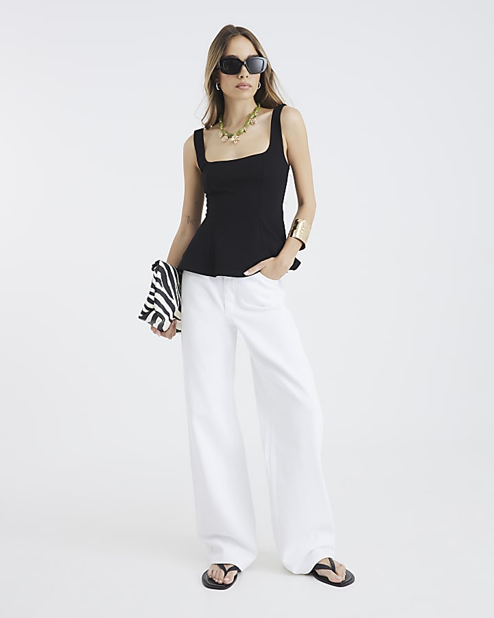Black Sleeveless Peplum Panel Top