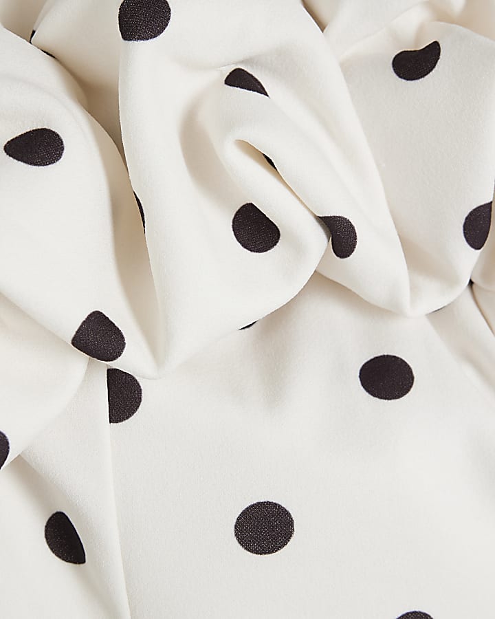 Cream Polka Dot Ruffle Bardot Midi Dress