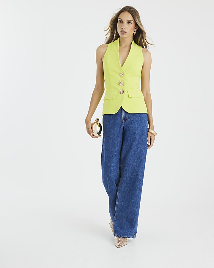 Lime Sleeveless Button Detail Waistcoat