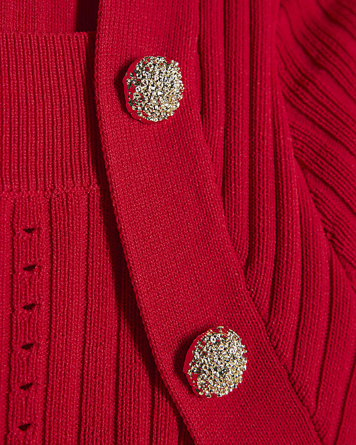 Red Knitted Button Detail Top