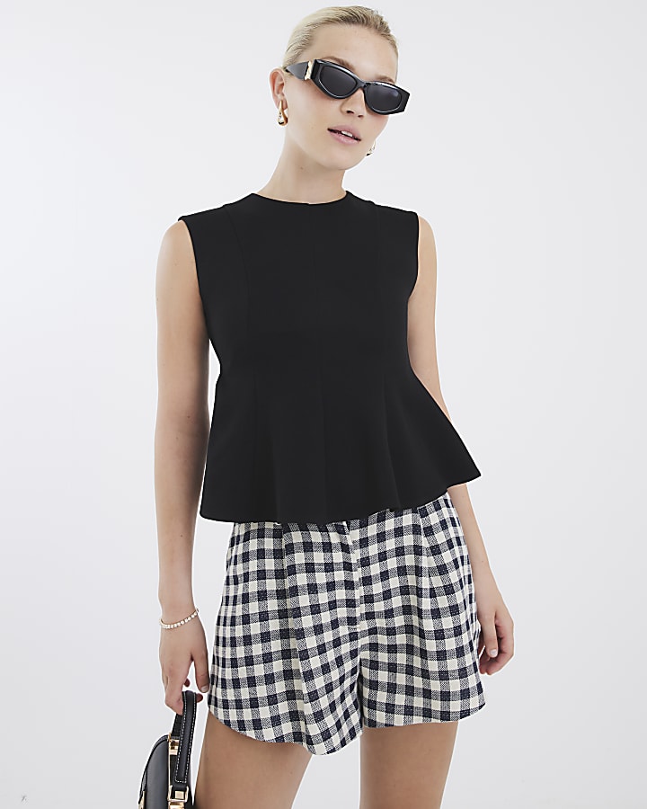 Black Sleeveless Peplum Top